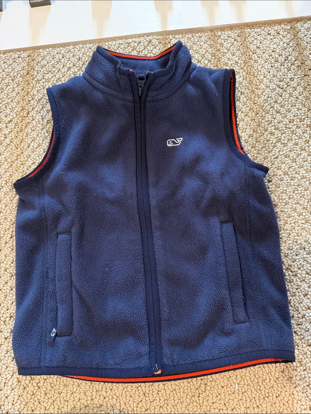 Vineyard Vines Kids Navy Fleece Vest with Red Trim